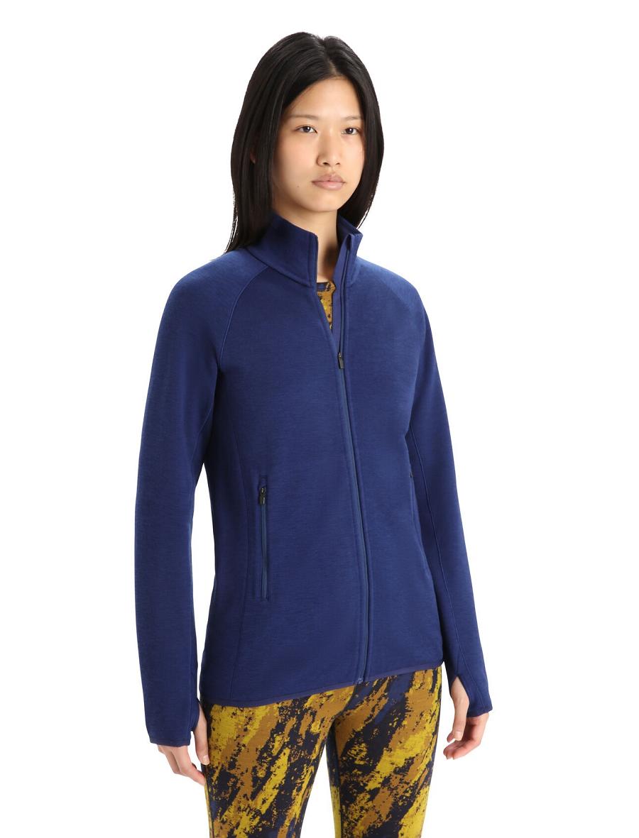 Sweat À Capuche Icebreaker RealFleece™ Merino Elemental Long Sleeve Zip Femme Bleu Royal Bleu Marine | FR 1665GSOL